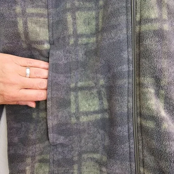Columbia Kids Youth Full-Zip Plaid Fleece Jacket Size XL 18/20 Gray & Green EUC - Picture 3 of 11
